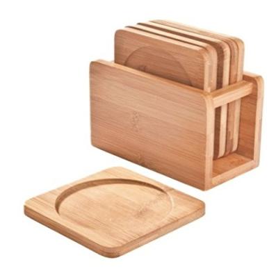 China Sustainable Kitchen Style Square Coasters Manufacturer Bamboo Coasters Set With Protective Rack Table Set Of 6 for sale