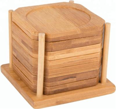 China Sustainable Natural Bamboo Dinnerware Set Coffee Cup Coasters Set Of 7 With Stand for sale