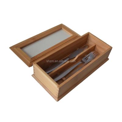 China Sustainable Bamboo Flatware Chest Utensil Storage Box With Removable Lid for sale