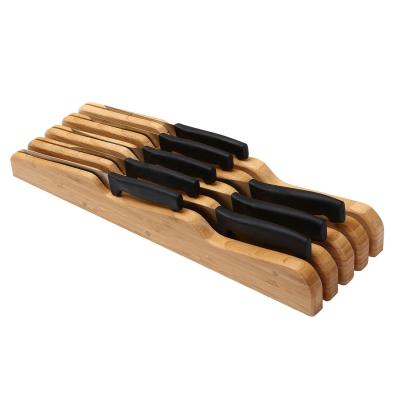 China Sustainable Natural Bamboo In-Drawer Knife Organizer - Kitchen Knife Block, Wooden Steak Knives Holder Cutlery Block for sale