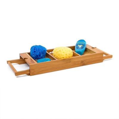 China Sustainable Wholesale Bamboo Bathtub Trolley, Bamboo Bathtub Shower Tray Organizer for sale