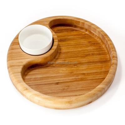 China Eco-Friendly Bamboo Snack Bowl Set Round Shape Serving Chip Tray And Dip Bowl Set for sale