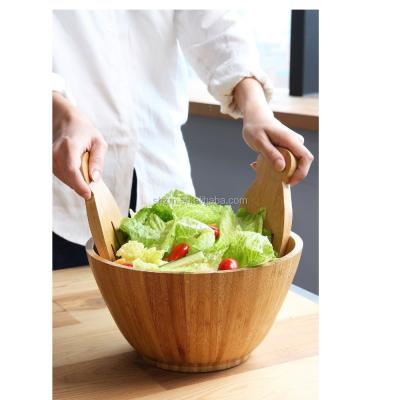 China Large round salad standable and deep bamboo fruit bowl with servers for sale