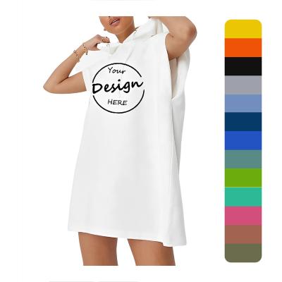 China Breathable OEM White blank plain sleeveless oversize hoodie dress for woman with customize embroidered logo for sale