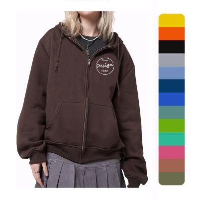 China Breathable OEM Custom Women's Heavyweight Zipper Hoodie Jacket Zip Up Brown Hoodie Women for sale