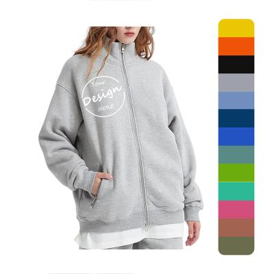 China Breathable OEM Wholesale Unisex Blank Fleece Women Stand Collar Pullover Hoodies Embroidery Women Full Zipper Gym Sweatshirts Hoodies for sale