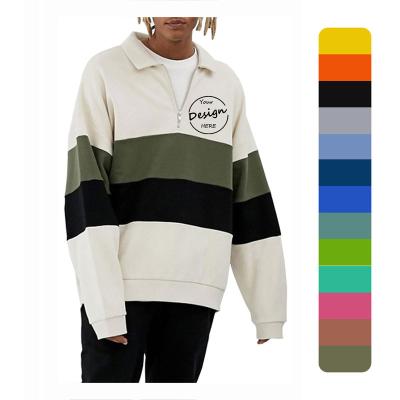 China Anti-pilling OEM custom logo sweatshirt cotton fleece quarter zip pullover stand collar color block pullover sweatshirts Patchwork Hoodies for sale