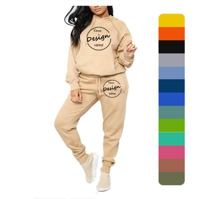 China Anti-pilling Wholesale Custom Logo Cotton 2 Piece Set Warm Winter Women Pullover Sweatsuit Fashion High Quality Solid Oversized Hoodie Set for sale