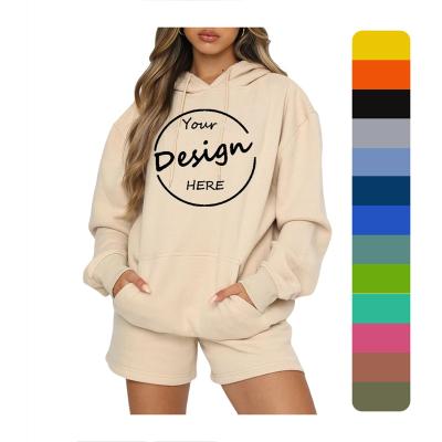 China Anti-pilling OEM Women Sportswear Set High Quality Cotton Fleece Custom Women Women Hoodie with Shorts 2 Pieces Set for sale