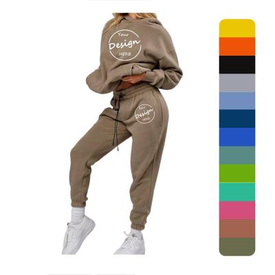 China Anti-pilling OEM Custom hoodie set sportswear 2 pieces cotton sweat suits tracksuit sweatsuit set women for sale