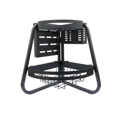 China Sustainable 2 Tier Stainless Steel Kitchen Foldable Corner Over Sink Dish Drying Dish Drainer Rack for sale