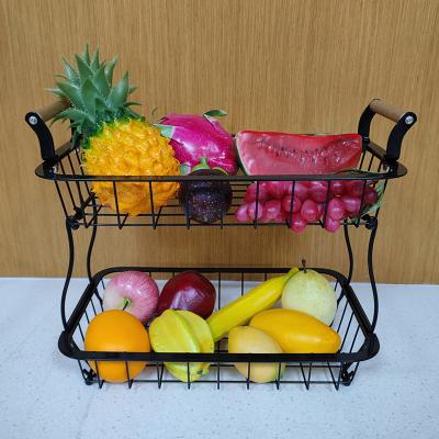 China Stackable 2 Tier Kitchen Black Iorn Minimalist Fruit Vegetable Display Rack Storage Baskets for sale