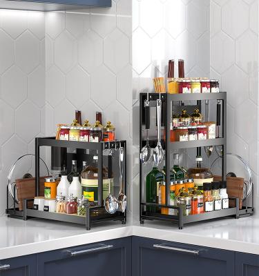 China Viable Freestanding 3-Tier Kitchen Countertop Storage Organizer Spice Rack Utensil Cutting Knife Holder Plus Hooks for sale