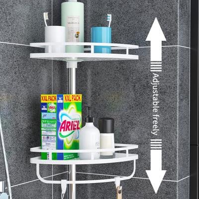 China Adjustable Tension Bathroom Shelf Shower Caddy Corner Strong Stainless Steel Pole Stand Durable And Rustproof Sturdy Storage 118 Inches for sale