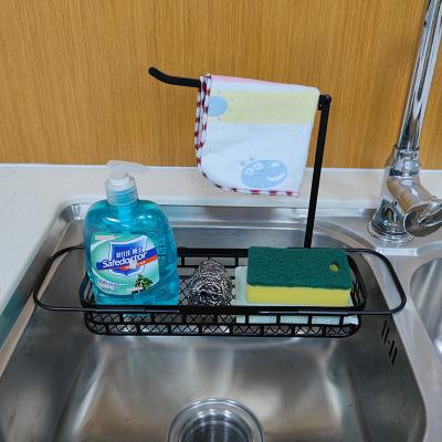 China Viable Telescopic Model A Kitchen Over Sink Organizer Cart Brush Soap Sponge Towel Expandable Storage Rack Shelf for sale