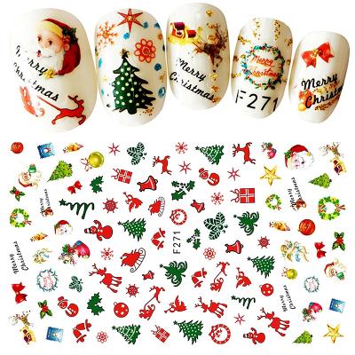 China Fashion Hadiyah Factory Super Thin Self Adhesive 3D Nail Art Sticker Christmas Xmas Trees Mirror Deer Decals for sale