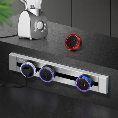 China Residential/Multi-Purpose Newcomers Accept OEM/ODM Electrical Outlet Surface Desk Mounted P2 Track Socket With LED Light Adapter For Kitchen/Home for sale