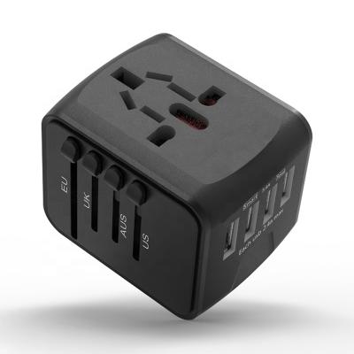 China Travel Plug Adapter Residential/General Purpose Global Electrical Black UK To EU Franc USA AUS Conversion Plug With 4 USB Charger 5V 2.4A for sale