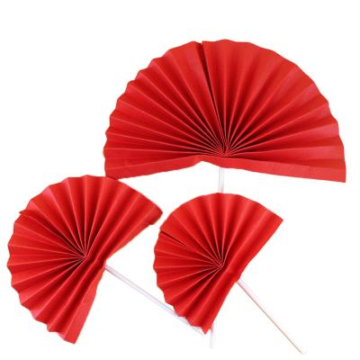 China Chinese style red paper fan of high-grade amazing paper cake big small two-pack for cake decoration for sale