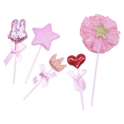 China 3 years+ girls birthday cake props cake insert pink girl's heart fabric 5 pieces set for cake decoration for sale