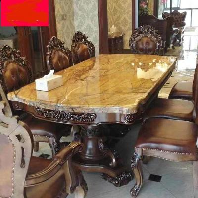 China Durable High Quality Classic Dining Home Hotel Carved Table Set And Chairs Solid Wood Leather Dining Room Furniture for sale