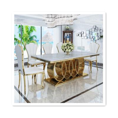 China Durable Latest Design Italian High Quality Stainless Steel Legs Simple Modern Dining Table With White Marble Top for sale