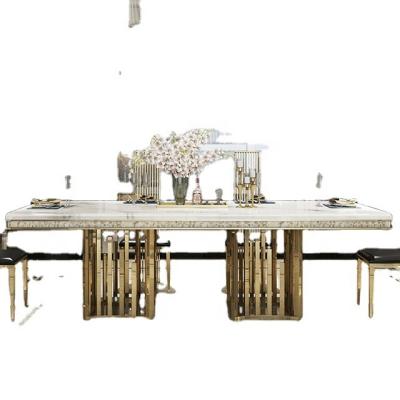 China Durable Fashion Luxury Furniture Style Stainless Steel Artificial Modern Marble Top Dining Table for sale