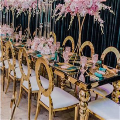 China Modern High Quality Custom Outdoor Garden Event Center Wedding Event Party White Gold Chairs And Table for sale