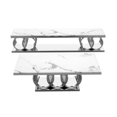 China Durable Metal Furniture Sets Marble Silver Stainless Steel Coffee Table Modern Luxury Coffee Tables for sale