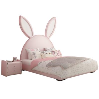 China Modern Pink Rabbit Girl 1.5m Children's Bed Simple Cartoon Solid Wood Children's Bed Leather Girl's Bed for sale