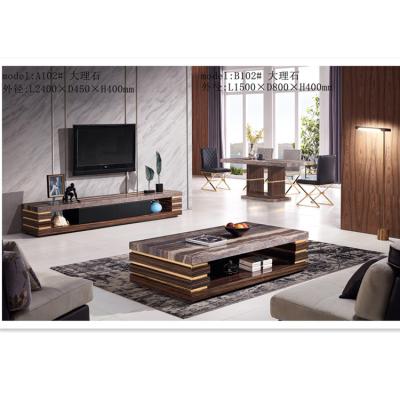 China Good Quality Brown Durable Modern Home Furniture Marble Top TV Stand And Coffee Table Set For Living Room Furniture for sale