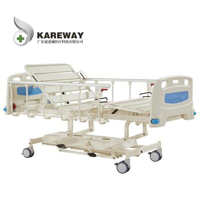 China 5 Functions Manual Hospital Bed Equipment Medical Hydraulic Metal Hospital Bed For Bedridden Patients for sale