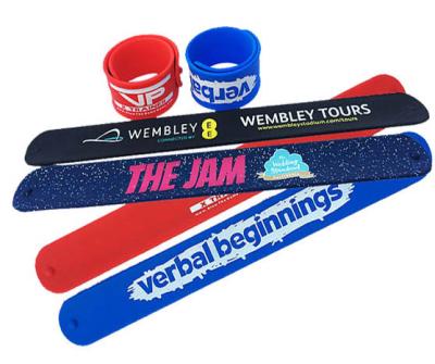 China Promotional Gifts 1color Printed Logo Silicone Slap Wristband for sale