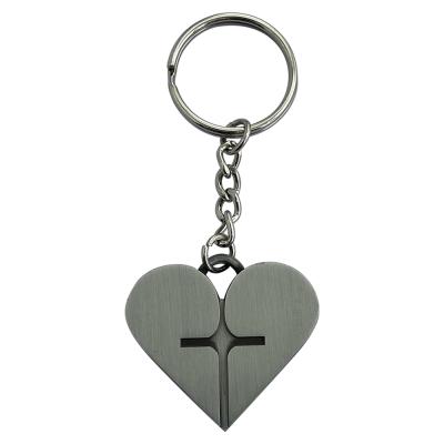 China Decorations/Gifts/Souvenirs Heart Shape With Cross Double Sided 3D Logo Engraved Metal Key Chain for sale