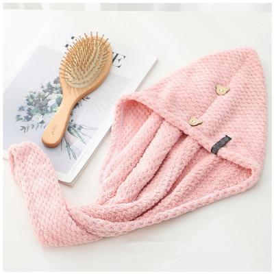 China Magic Quick Dry Hair Dry Hair Towel Grid Pineapple Microfiber Wrap Turban Bath Shower Head Quick Drying Towel With Buttons for sale