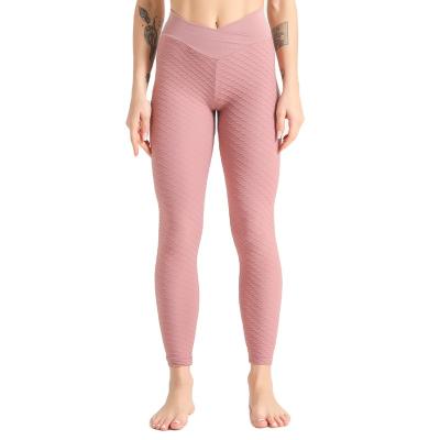 China Women's Waist Yoga Jacquard Gaiters Breathable Cross Workout Yoga Pants Gym Running Tights Gym Leggings for sale