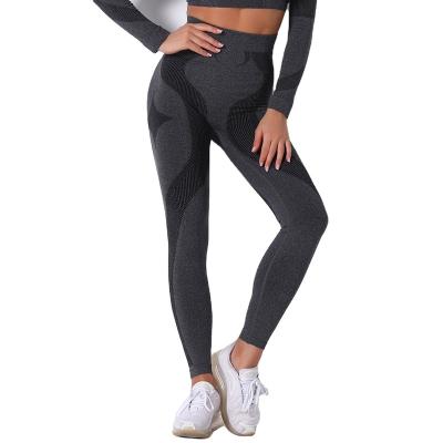 China 2021 Newest Selling Sexy Striped Women Fitness Breathable Pants Sports Tights High Waist Yoga Seamless Leggings for sale