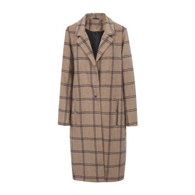 China OEM Breathable Women's Plaid Wool Blend Pea Coat Outerwear Wholesale Fashion Woolen Double Breasted Long Coats For Ladies for sale