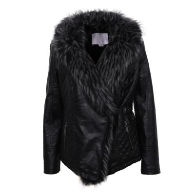 China OEM Fashion High Quality Women's Pu Jacket Coats Faux Fur Leather Jacket Collar Waterproof Custom Made Women Jackets for sale