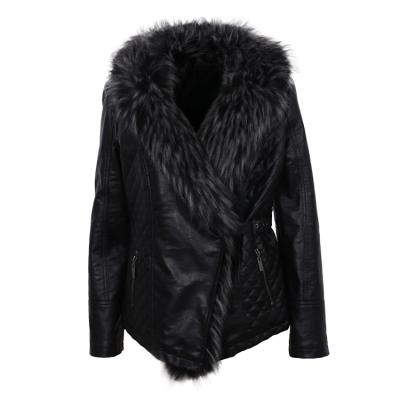 China Autumn Waterproof Fashion Recycle Liner Collar Detachable Short Faux Fur Black PU Fur Jacket Women Leather for sale