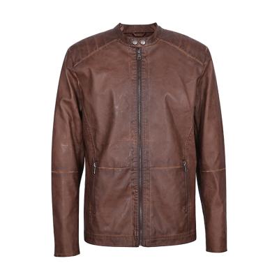 China Factory Price Waterproof Knitted Casual Garment Dyed Waterproof PU Leather Varsity Jacket Brown Custom Color for sale