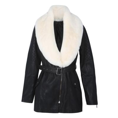 China Fashion white women's waterproof faux leather jacket factory sale leather jacket with intellectual fur for sale