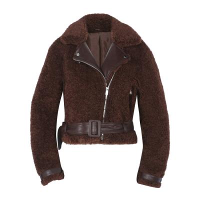 China Fur Biker Ladies Warm Button Furry Lapel Recycle Short Stripe Teddy Faux Fur Leather Jacket Motorcycle Women for sale