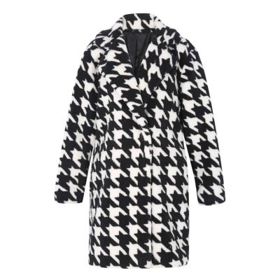 China High Quality Faux Houndstooth Faux Fur Teddy Coat Long Single Breasted Windproof Printed Breasted Fur Coats for sale