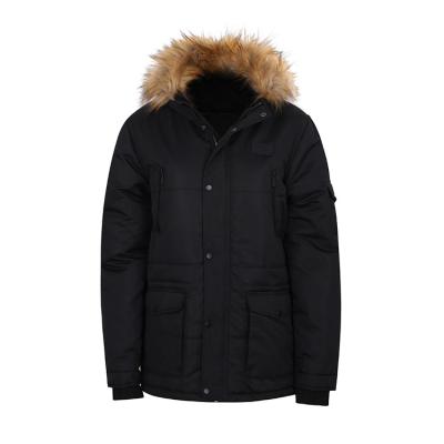 China Wholesale hoodied faux fur plain waterproof dyed waterproof polyester mens jackets black winter for sale