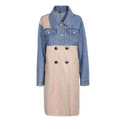 China new Anti-wrinkle fashion street wear long cotton denim lattice spring solid women's denim trench coat in women for sale