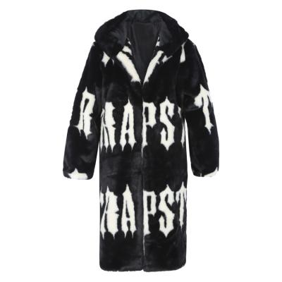 China Streetwear Style Anti Shrink Single Breasted Recycle Scratch Luxury Custom Logo Long Faux Fur Coat For Lady for sale