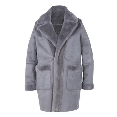 China Fashion Outerwear Anti-Shrink Style Turn Down Collar Gray Faux Fur Suede Long Coats For Ladies for sale