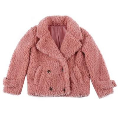 China Wholesale Cheap Winter Fashion Double Breasted Jacket Little Girl Pink Faux Fur Warm Coat Anti-Shrink for sale