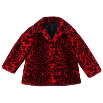 China Fahion Single Breasted Outerwear Style Anti-Shrink Turn Down Collar Leopard Print Girls Kids Faux Fur Coat for sale